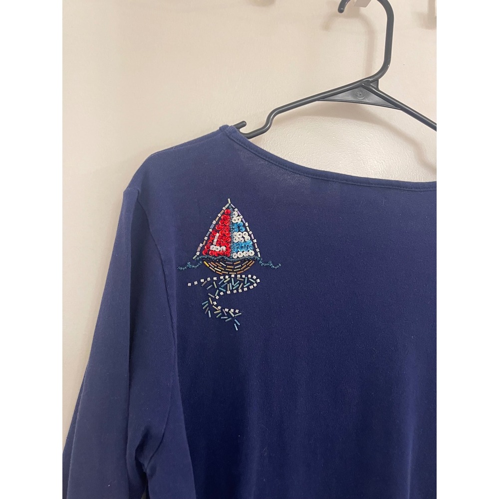 Vintage Sailor East Coastal GrandmaCore Sequined Sailing Blouse Americana - Picture 7 of 7